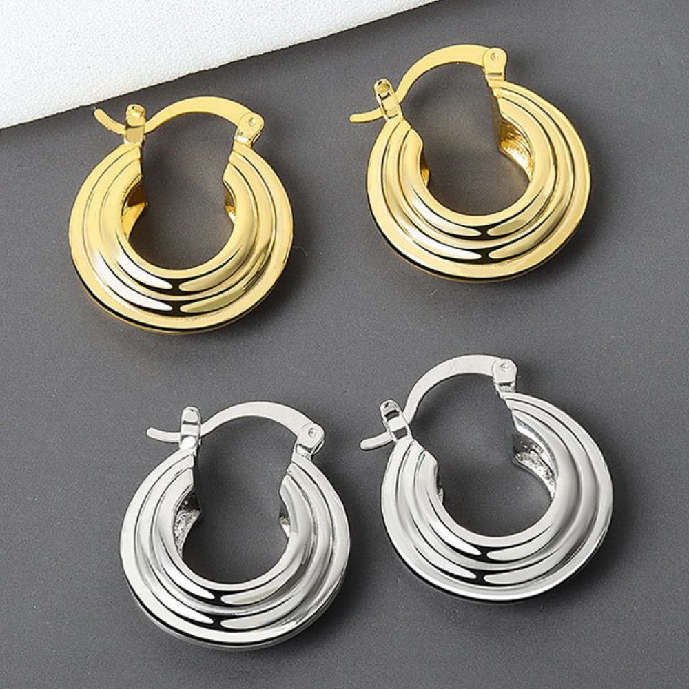 *NEW 925 Sterling Silver Textured Hoop Earrings C - Picture 1 of 7